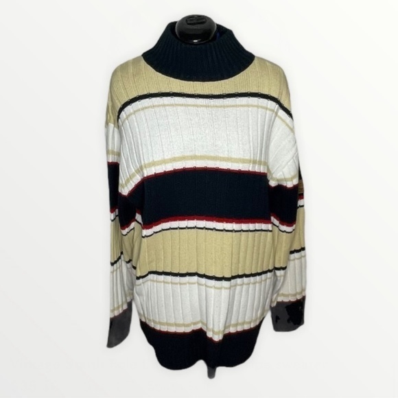 South Pole L Vintage Y2K color block stripe mock turtleneck mens chunky‎ sweater - Picture 9 of 9